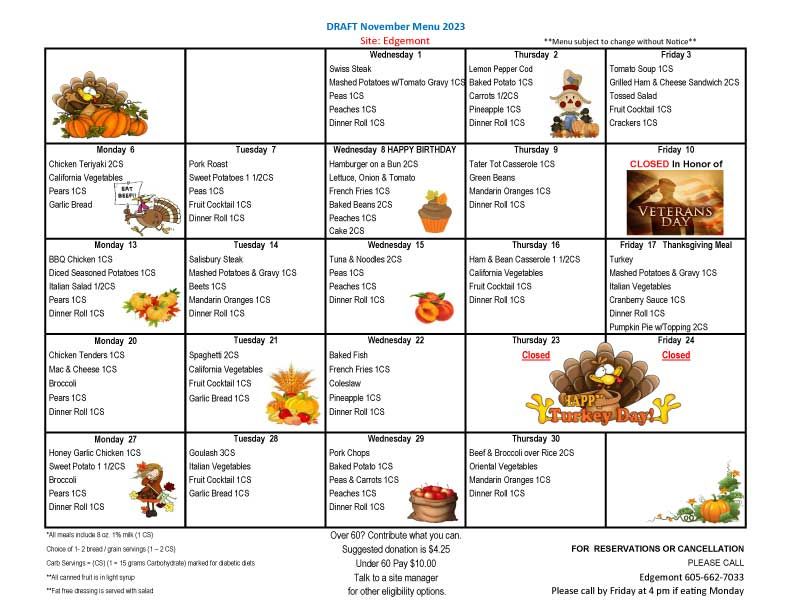 Meal On Wheels Western South Dakota - Current Menus