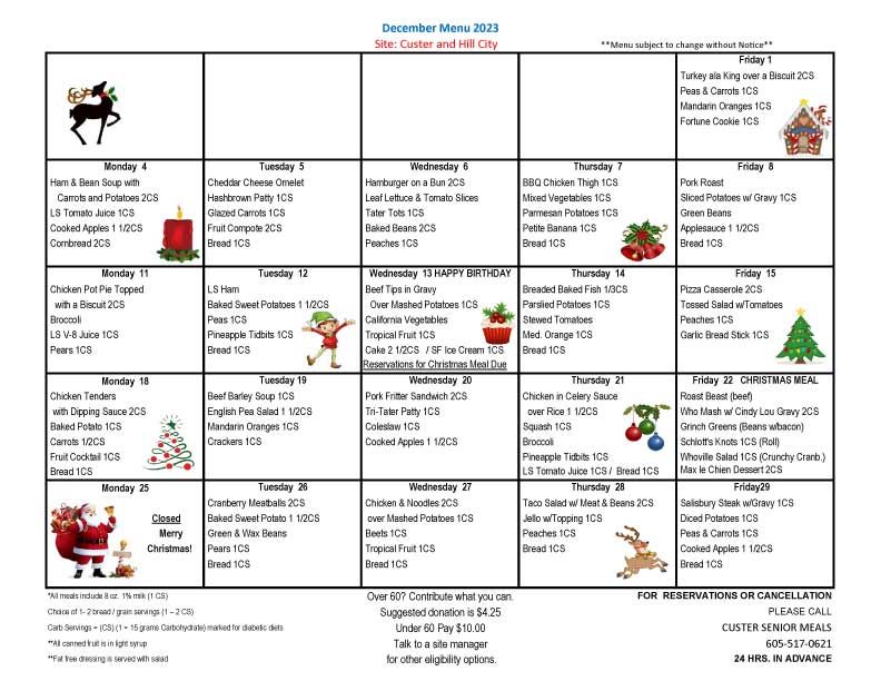 Meal On Wheels Western South Dakota - Current Menus