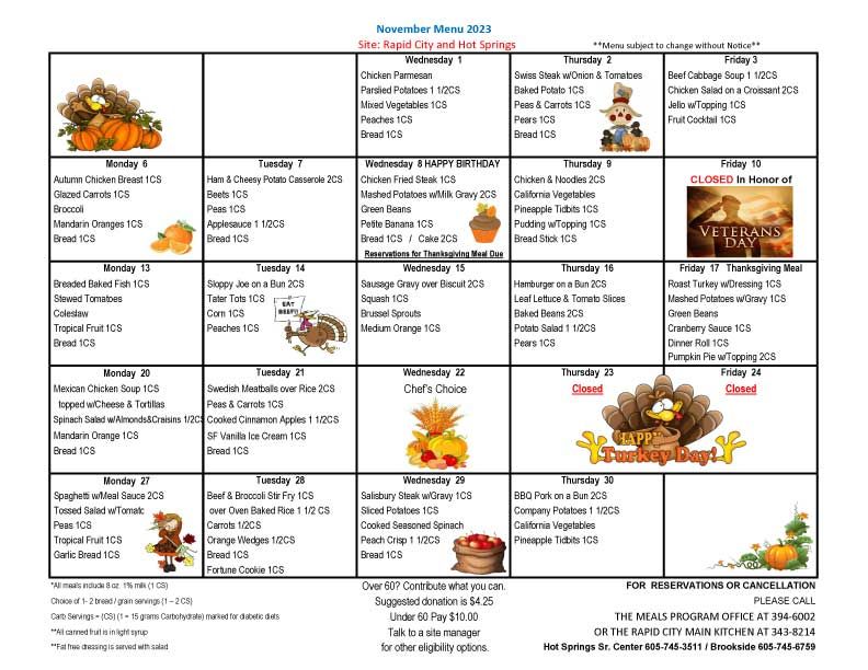 Meal On Wheels Western South Dakota - Current Menus