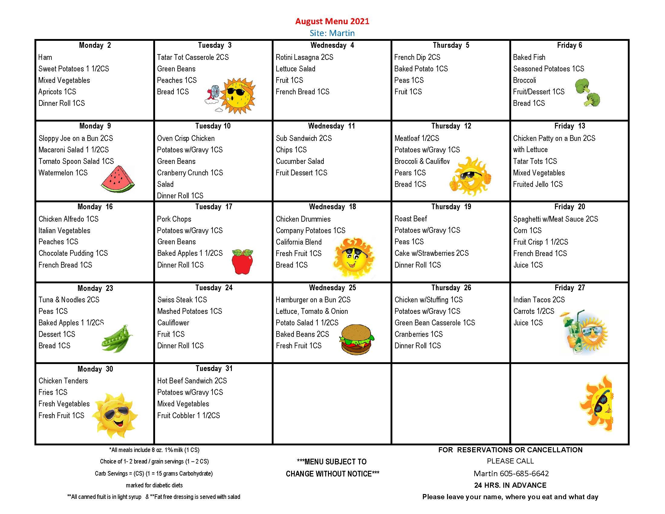 Meal On Wheels Western South Dakota - Current Menus