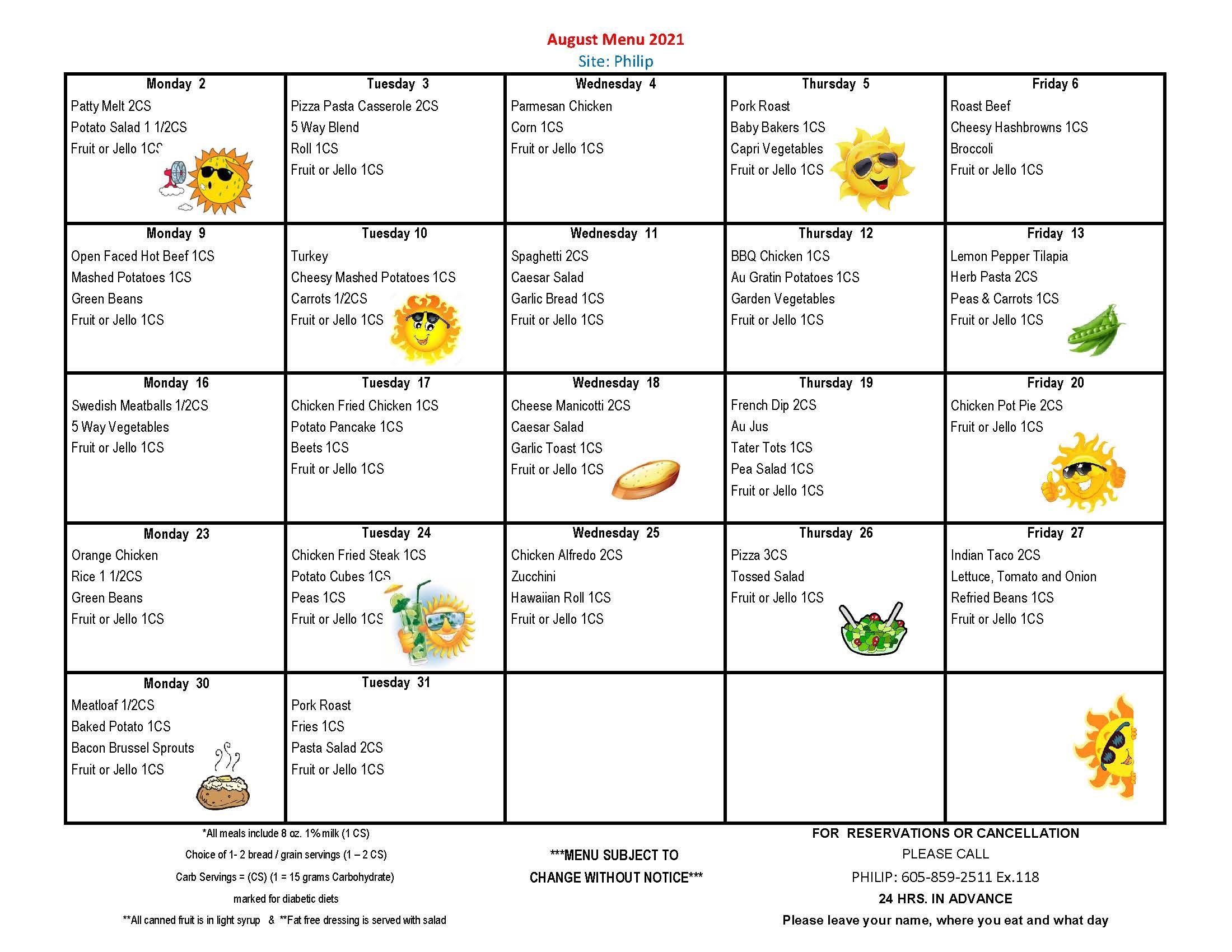 Meal On Wheels Western South Dakota - Current Menus