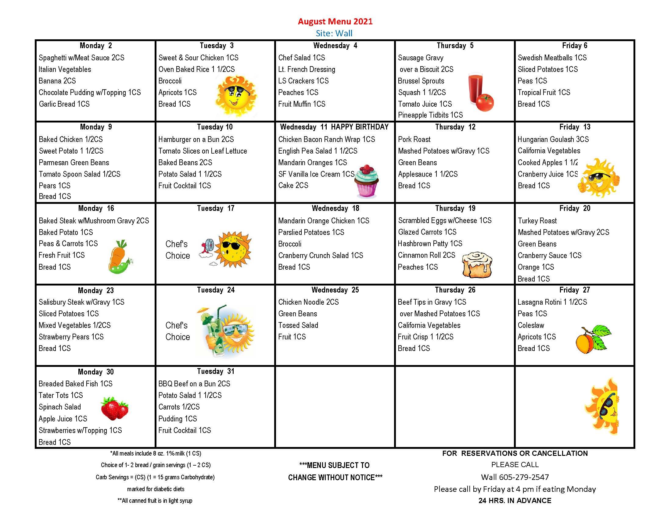 Meal On Wheels Western South Dakota - Current Menus