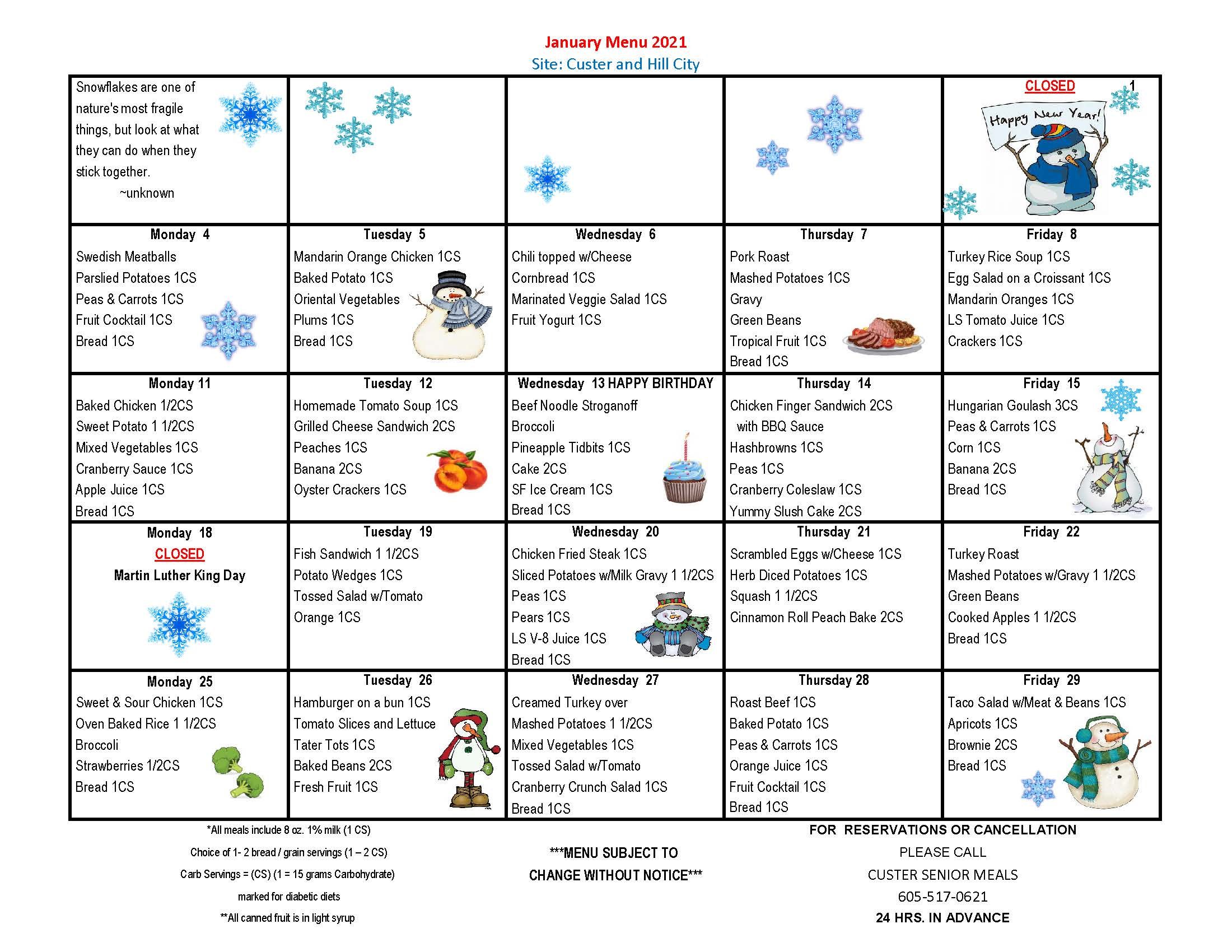 Meal On Wheels Western South Dakota - Current Menus