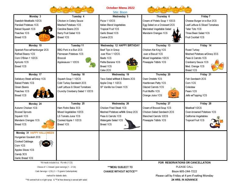 Meal On Wheels Western South Dakota - Current Menus