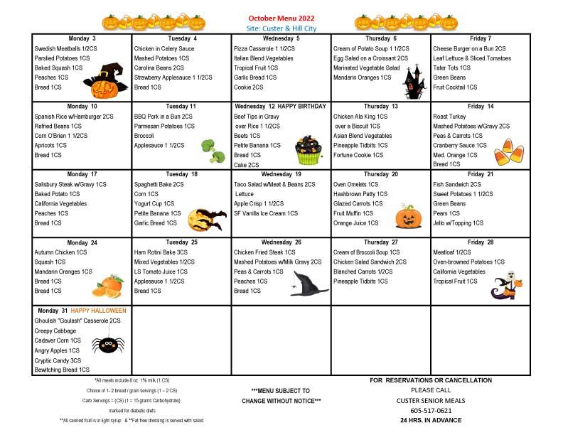 Meal On Wheels Western South Dakota - Current Menus