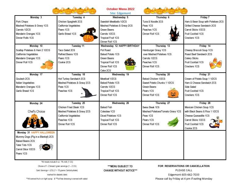 Meal On Wheels Western South Dakota - Current Menus