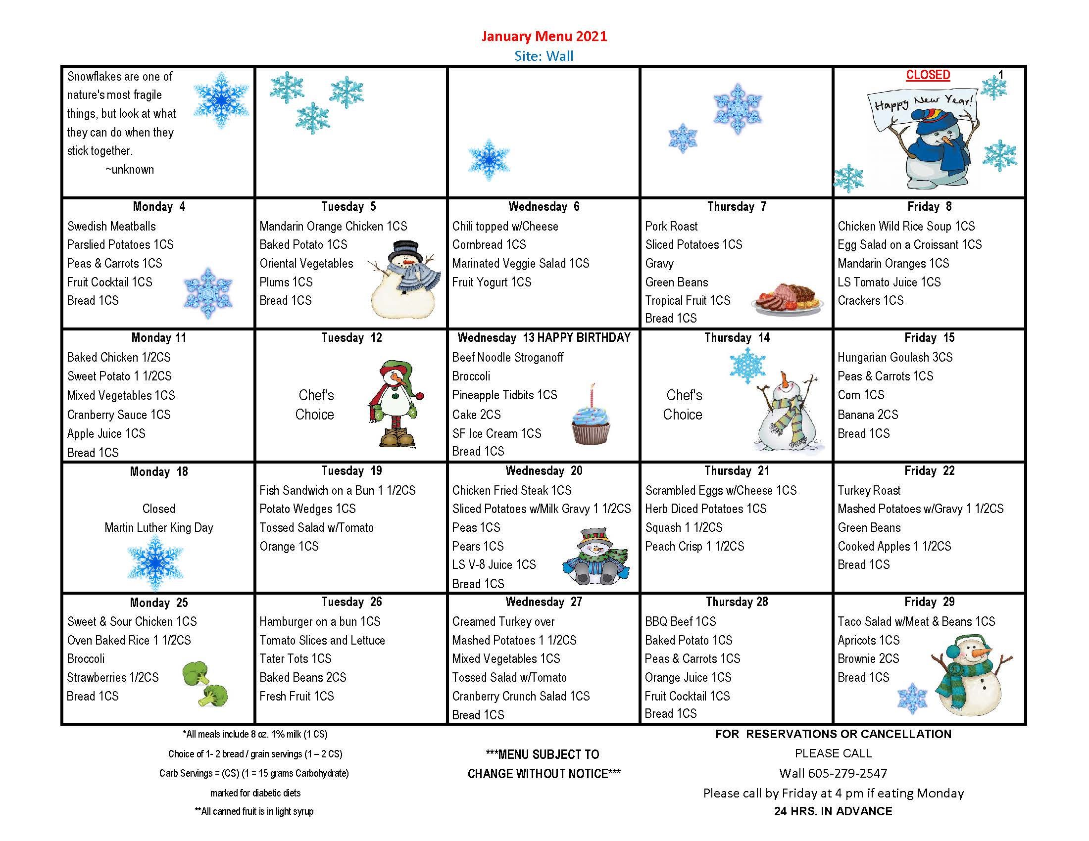 Meal On Wheels Western South Dakota Current Menus