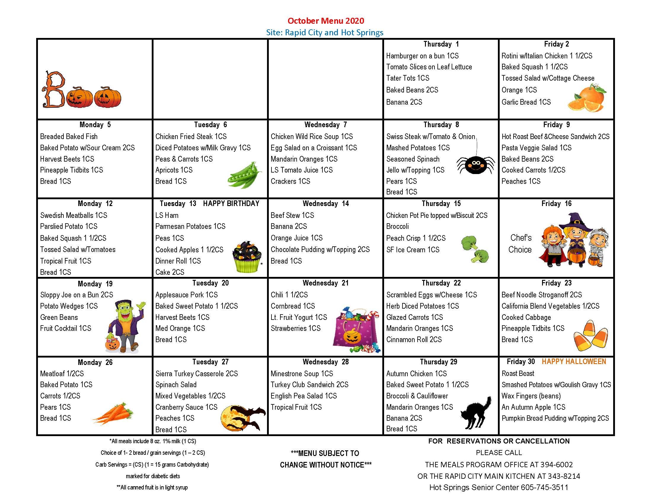 Meal On Wheels Western South Dakota - Current Menus