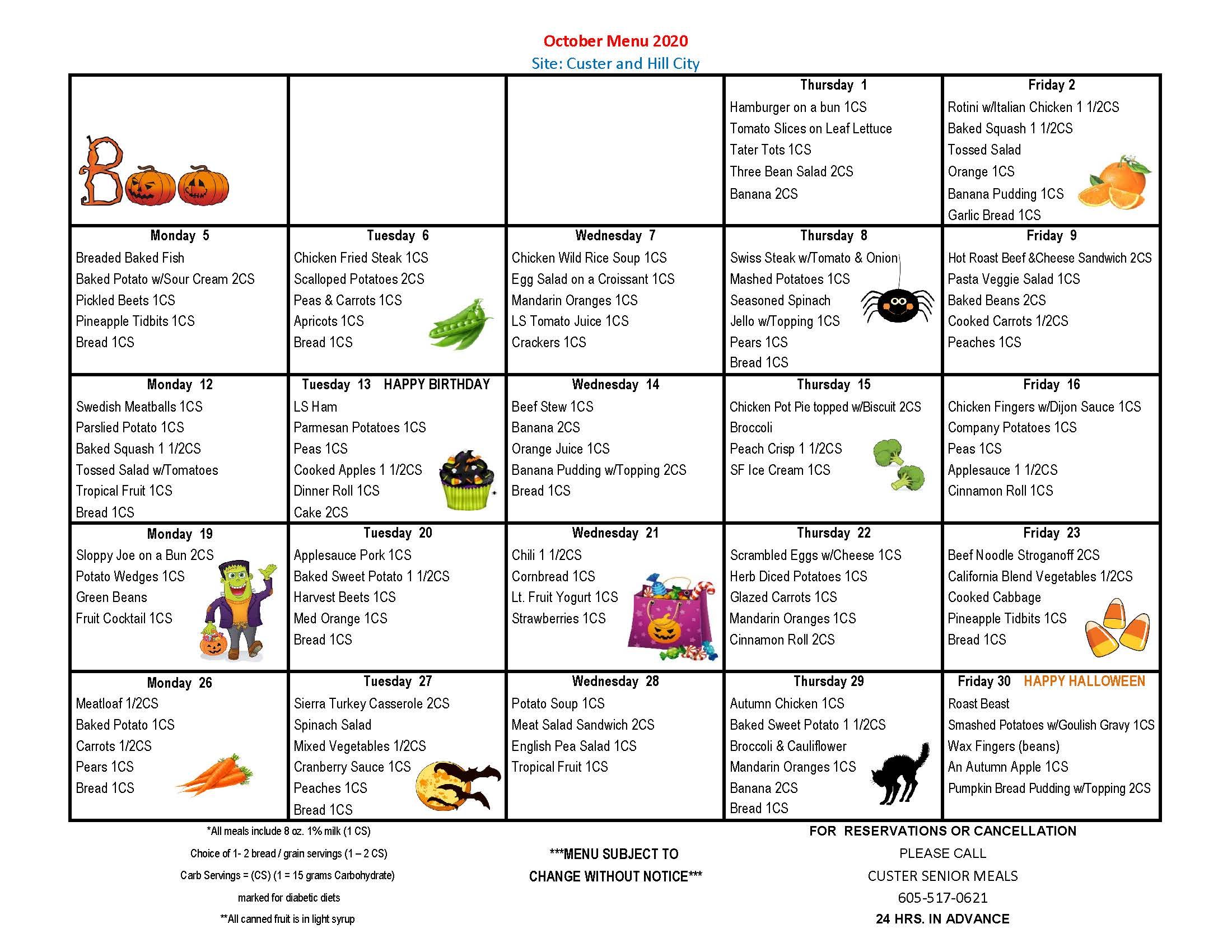 Meal On Wheels Western South Dakota - Current Menus